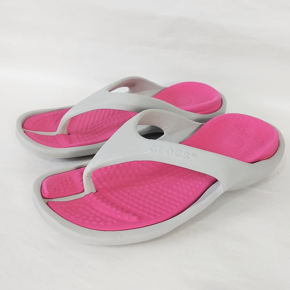 Crocs Athens Unisex Beach Flip Flops Sandals‎ Size Mens 3 Womens 5 Pink Gray